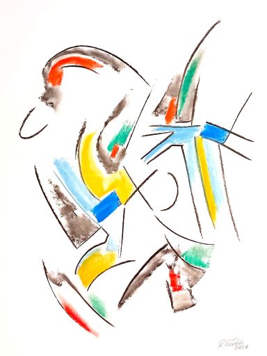 Auf dem Weg 65 x 50 cm A1 Ein Mensch geht seinen Weg. Er hat die Ungerechtigkeit der Welt erfahren, ihre Widersprüche erkannt und ihre Gleichgültigkeit gespürt.