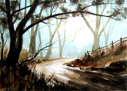 der Waldweg nach Starnberg Aquarell